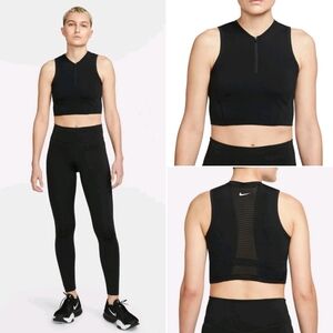 Nike Pro Dri-Fit Cropped Zip Up Tank Top in Black